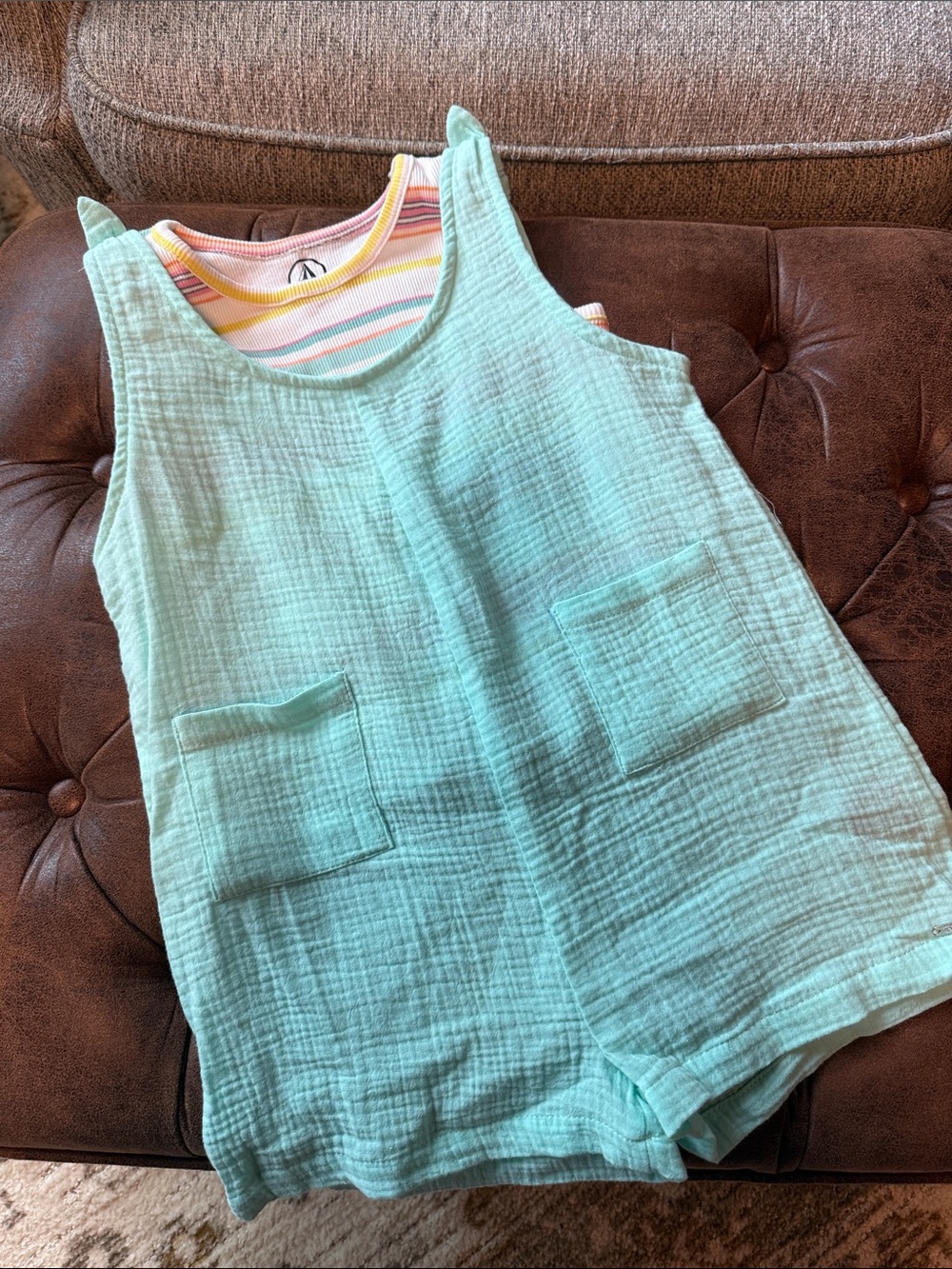 Volcom Kids Mint Aqua Textured Tank Romper Set
